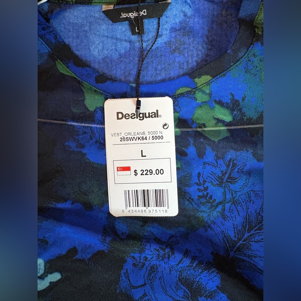 Desigual Floral Mesh Layered Midi Dress Blue Black Size L NWT - Picture 9 of 17